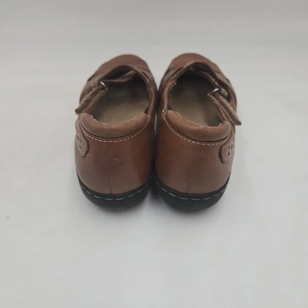 Clarks Women's Ashland Spin Q Brown Leather 9 M Criss Cross Comfort Flats